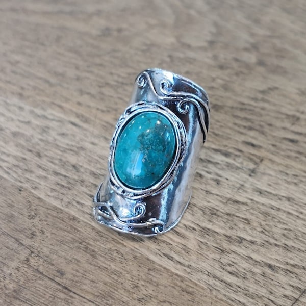 Bague Full Finger 925 en argent sterling, pierre d’Eilat naturelle, bague longue chrysocolle