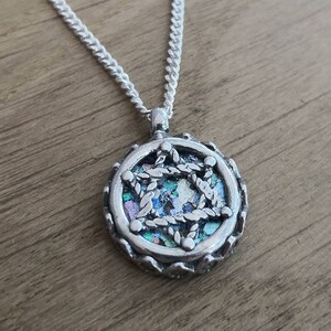 925 Sterling Silver Star Of David Pendant With Ancient Roman Glass - Handmade Magen David Necklace