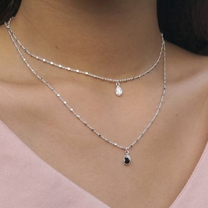 Dainty sterling silver solitaire necklace - choker layered necklace with Zircon pendant