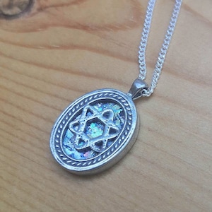 Roman Glass Star Of David Pendant - Sterling Silver 925 Judaica Necklace - Silver Magen David