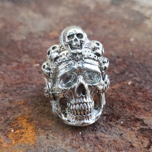 Heavy Sterling Silver 925 Skull Ring - Oxidized Viking Ring With Zircons