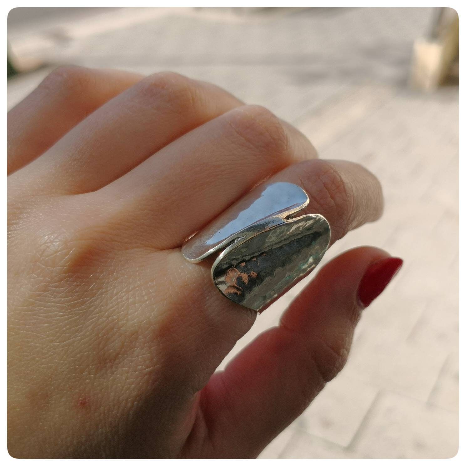Bague Large En Argent Massif Martelé - Taille 51, Style Bohème Et Vintage