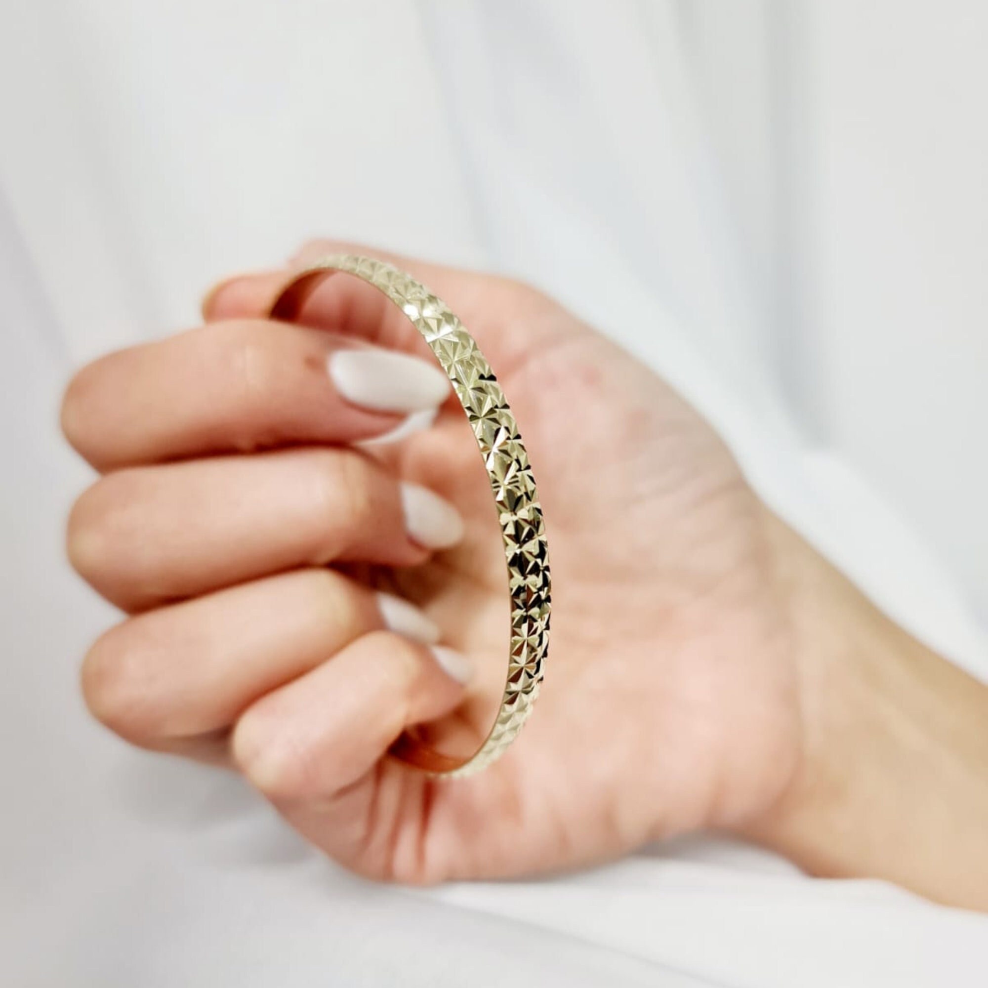 Modarn Bangles Moroccan 14K Gold Engraved Bangle, Modern Design Slip-on Bracelet for ...