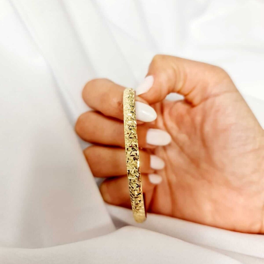 Modarn Bangles Modern 14K Gold Moroccan Bangle, Diamond Cut Designed Bracelet, Wedding ...