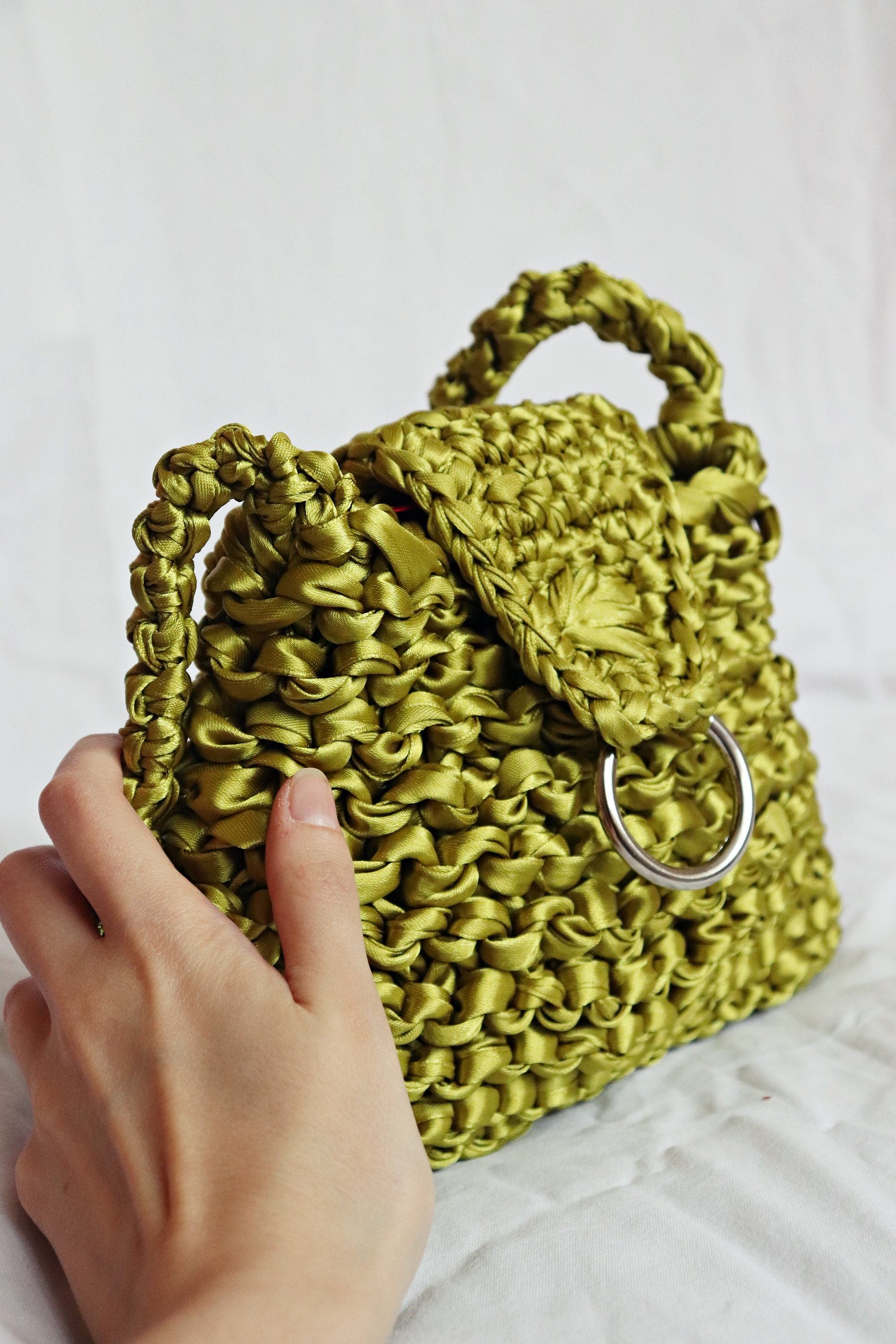 Crochet bag green small tote bag fashionable purse for women | Etsy