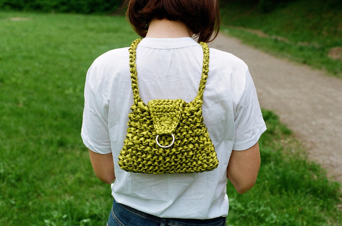 Crochet bag green small tote bag fashionable purse for women | Etsy