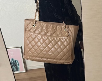 Vintage Auth Chanel Quilted Shoulder bag -Tan color