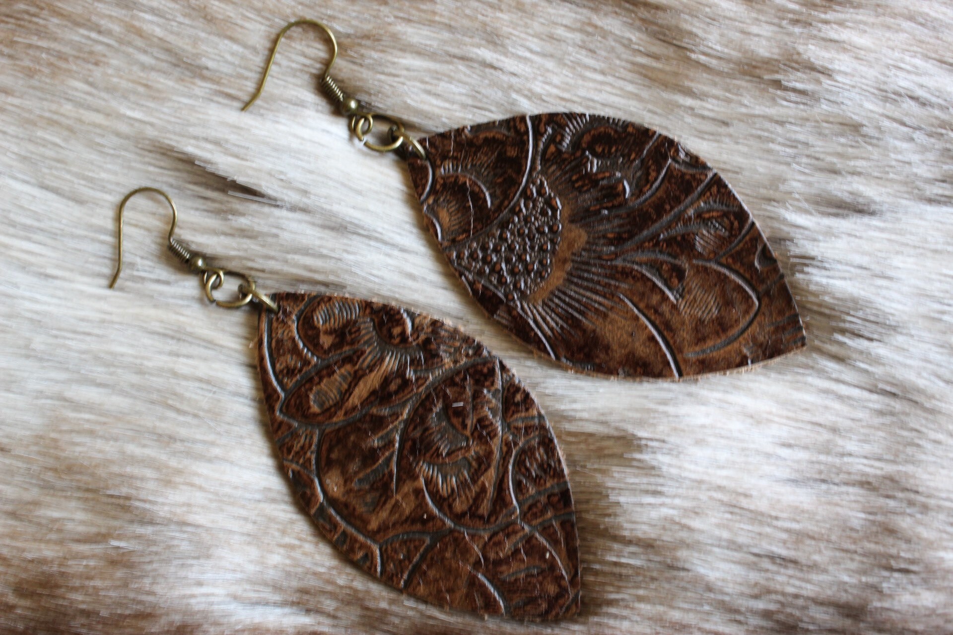 Genuine leather brown earrings Etsy
