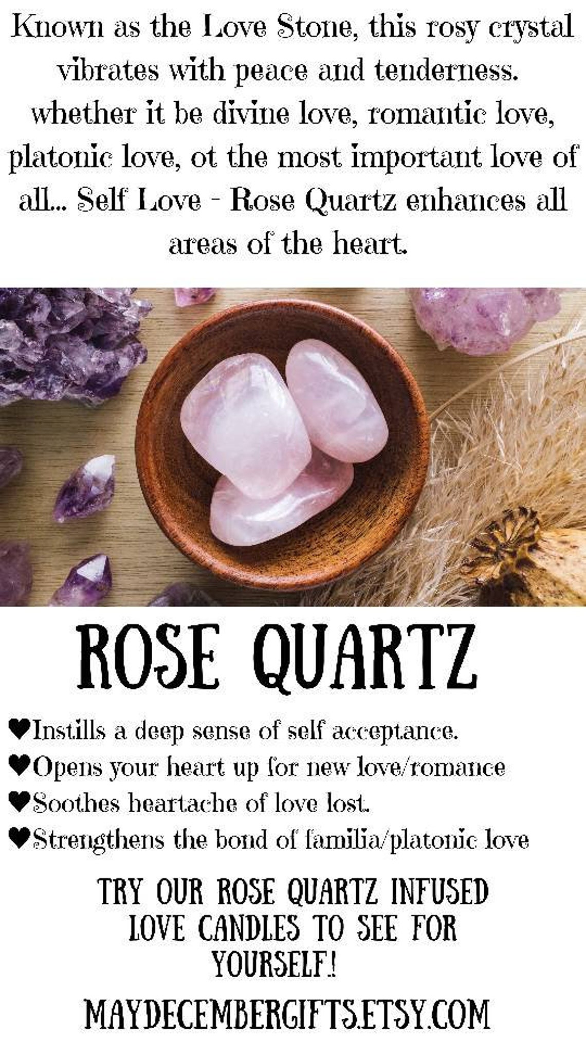 Love Candle Rose Quartz Intention Candle with Keepsake Heart | Etsy