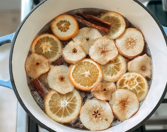 Stove Top Simmer Potpourri of Dried Orange Slices, Apples, Cranberries, and Cinnamon Sticks