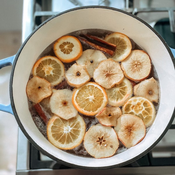 Stove Top Simmer Potpourri of Dried Orange Slices, Apples, Cranberries, and Cinnamon Sticks