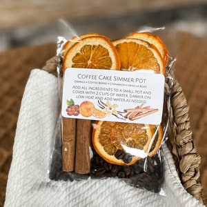 Stove Top Simmer Potpourri Coffee Cake w/ a Mixture of Dried Orange Slices, Coffee Beans, Vanilla Bean Powder& Cinnamon Sticks/natural gifts