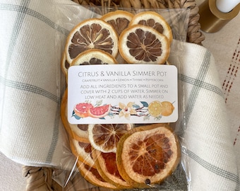 Stove Top Potpourri Citrus and Vanilla Simmer Pot w/ a mixture of Dried Grapefruit &  Lemon, Vanilla, Peppercorn, and Thyme/All Natural Gift