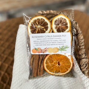 Stove Top Simmer Potpourri Rosemary & Citrus w/ a Mixture of Dried Orange Slices, Lemon Slices, Rosemary and Cinnamon Sticks / Natural Gifts