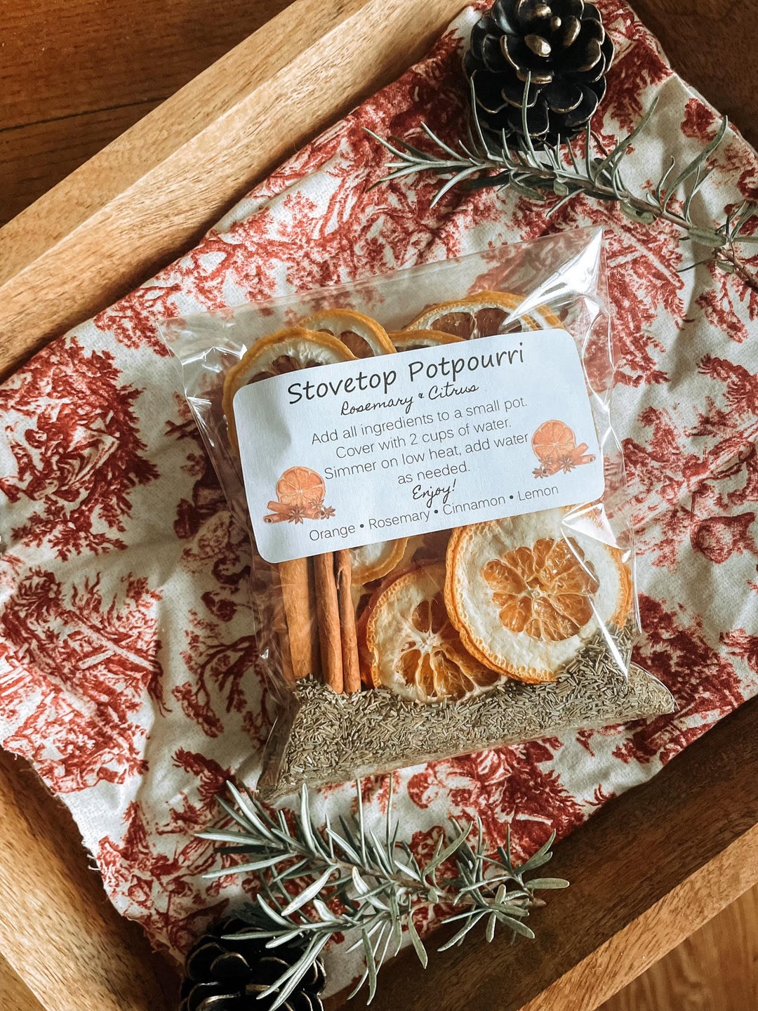 Stove Top Simmer Potpourri Rosemary & Citrus W/ a Mixture of Dried Orange Slices, Lemon Slices