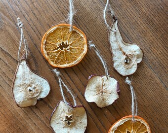 Ornament Pack of 6 Dried Orange, Apple, and Pear Slices Christmas Holiday Ornaments, dehydrated fruit & spice ornaments