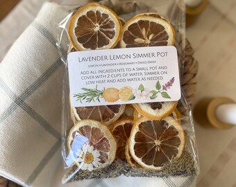 Stove Top Potpourri Lavender Lemon Simmer Pot w/ a mixture of Dried Lemon Slices, Lavender, Rosemary &  Dried Daisy /All Natural Gift/Favors