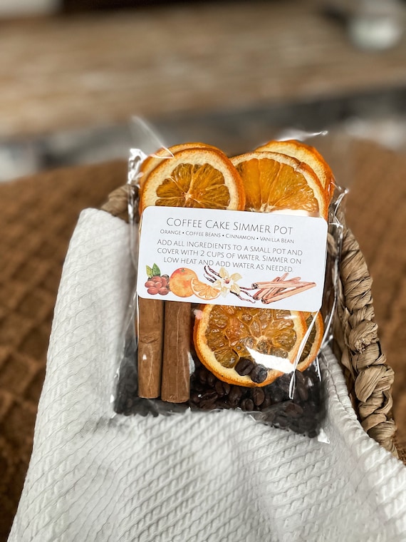 Stove Top Simmer Potpourri Coffee Cake w/ a Mixture of Dried Orange Slices, Coffee Beans, Vanilla Bean Powder& Cinnamon Sticks/natural gifts