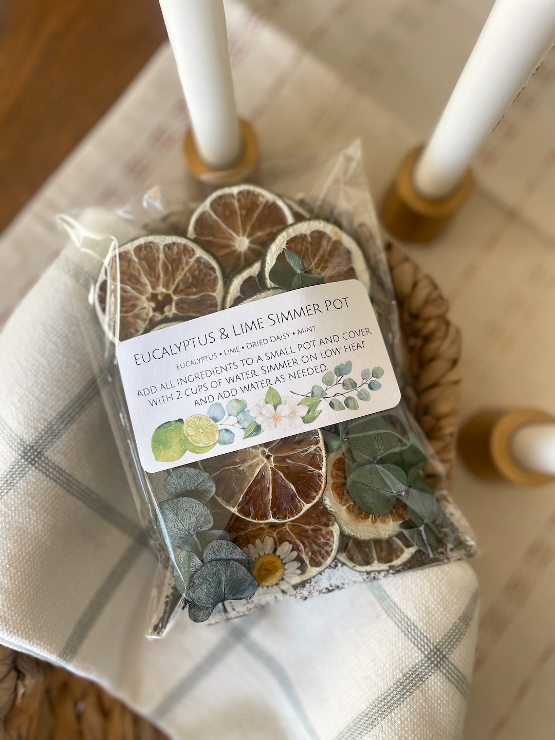 Stove Top Potpourri Eucalyptus Lime Simmer Pot W/ a Mixture of Dried