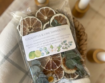 Stove Top Potpourri Eucalyptus Lime Simmer Pot w/ a mixture of Dried Limes & Eucalyptus, Mint and a Dried Daisy, All Natural Gift / Favors