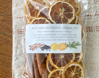 Stove Top Simmer Potpourri Autumn Morning w/ a Mixture of Dried Lemon Slices, Rosemary, Cinnamon Sticks & Peppercorns / Natural Gifts