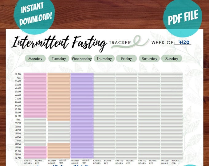 PRINTABLE - Intermittent Fasting Tracker- Instant Download - Bullet Journal- Fasting Tracker- Fasting Printable