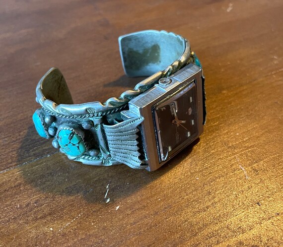 Incredible ~1970 Vintage Turquoise Cuff With Japa… - image 3