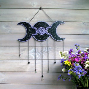Triple Moon Goddess Wall Hanging/Wiccan Decor/Pagan decor/Moon Phases Wall Art Decor/Witch house