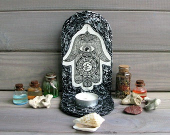 Amuleto protector para el hogar/Candelabro de altar Hamsa/Altar de brujas/Candelabro de altar/Decoración de brujería