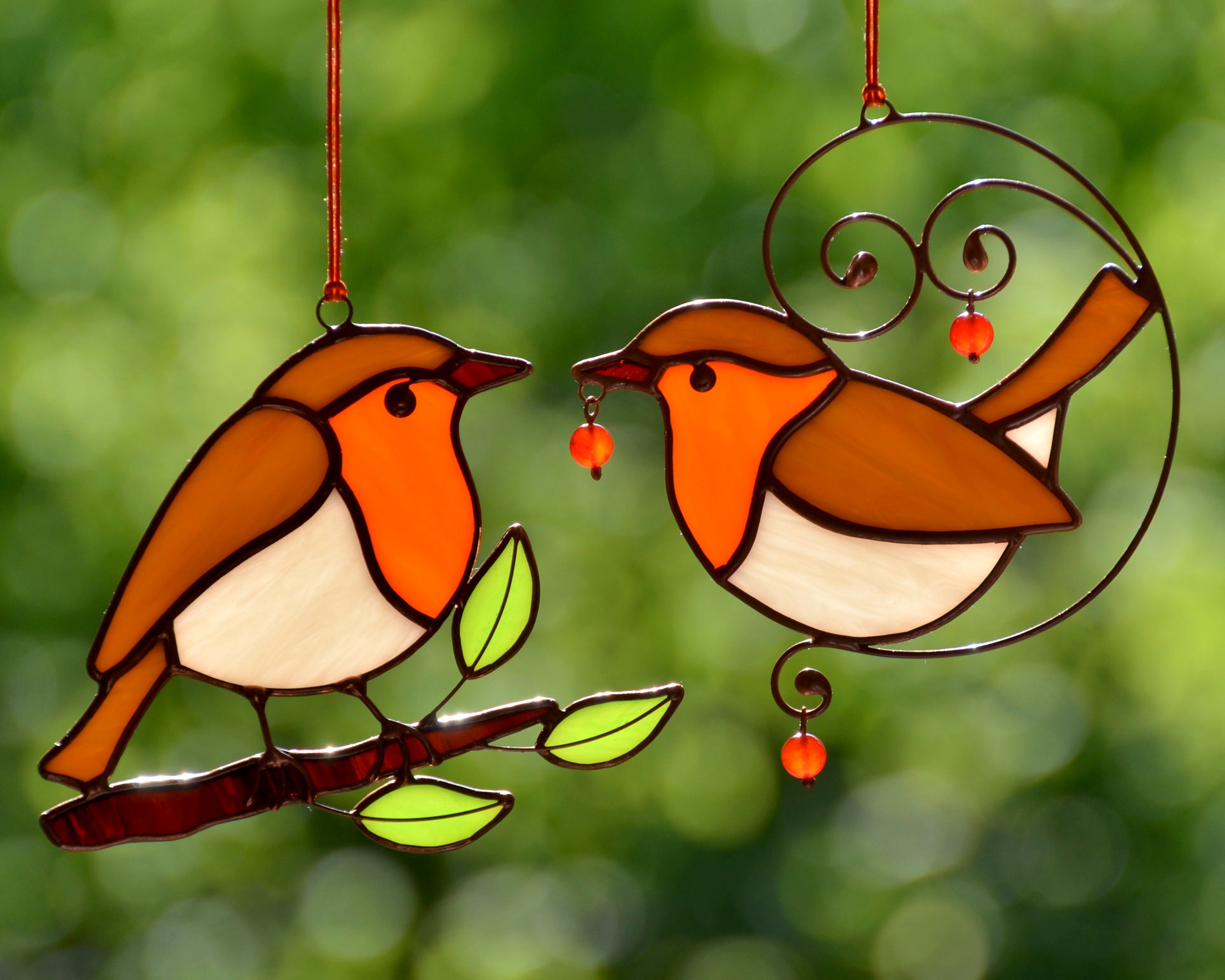 Stained glass bird robin suncatcher window hangings bird Etsy