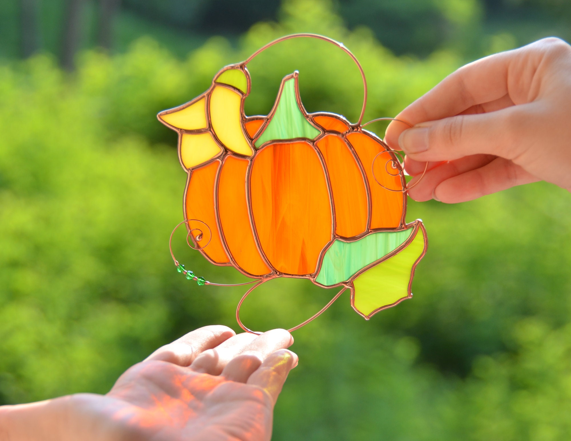 Stained glass Halloween pumpkin suncatcher window hangings | Etsy
