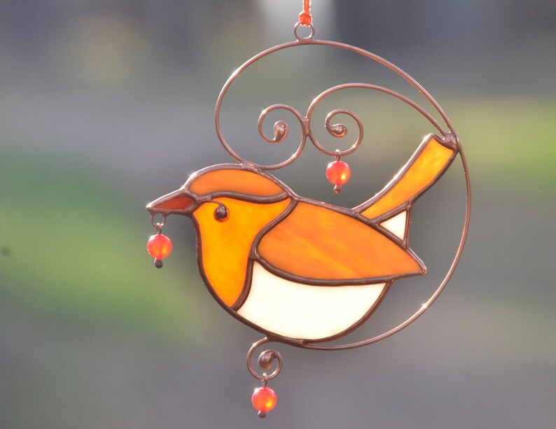 Stained Glass Bird Robin Suncatcher Window Hangings Bird Etsy