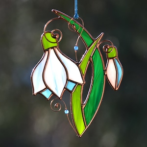 Stained glass snowdrop flower window hangings, spring flower gift suncatcher, spring window decor