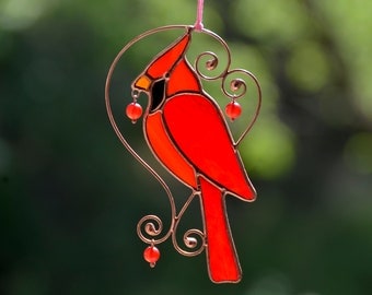 Cardinal Bird Gifts Décoration De Fenêtre En Vitrail Avec Chaîne, Attrape- Soleil Multicolore Pour Décoration Murale De Maison, Jardin, Cadeaux D'amour, 5