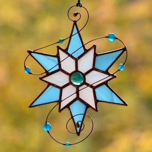 Stained glass snowflake ornament, window hangings suncatcher