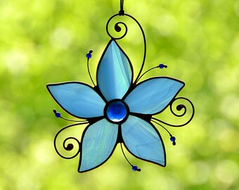 Window hanging stained glass flower, suncatcher for window, Mother's Day flower gift