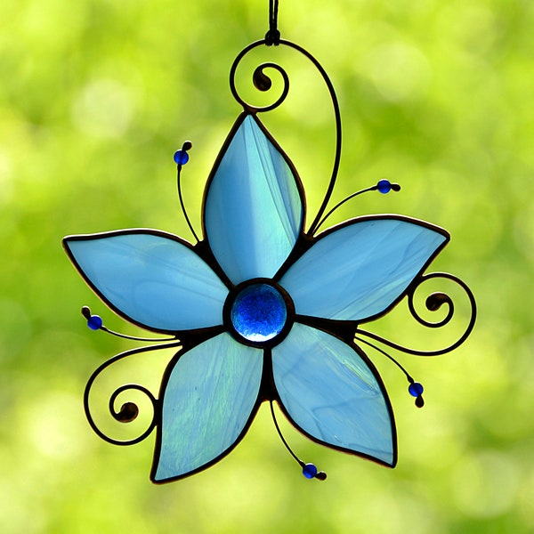 Window hanging stained glass flower, suncatcher for window, Mother's Day flower gift