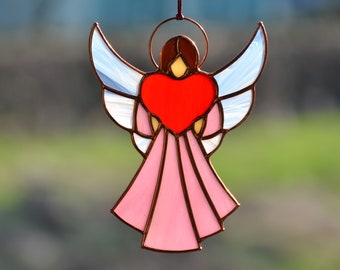 Stained glass angel window hanging, unique memorial gift, Mother's Day gift
