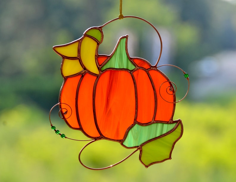 Stained Glass Halloween Pumpkin Suncatcher Window Hangings Etsy