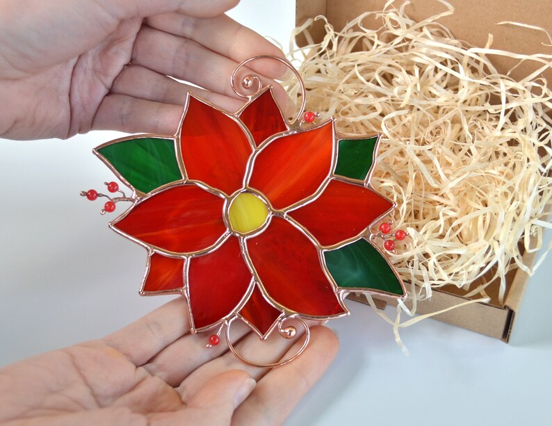 Stained Glass Christmas Window Hangings Winter Flower Stain Etsy