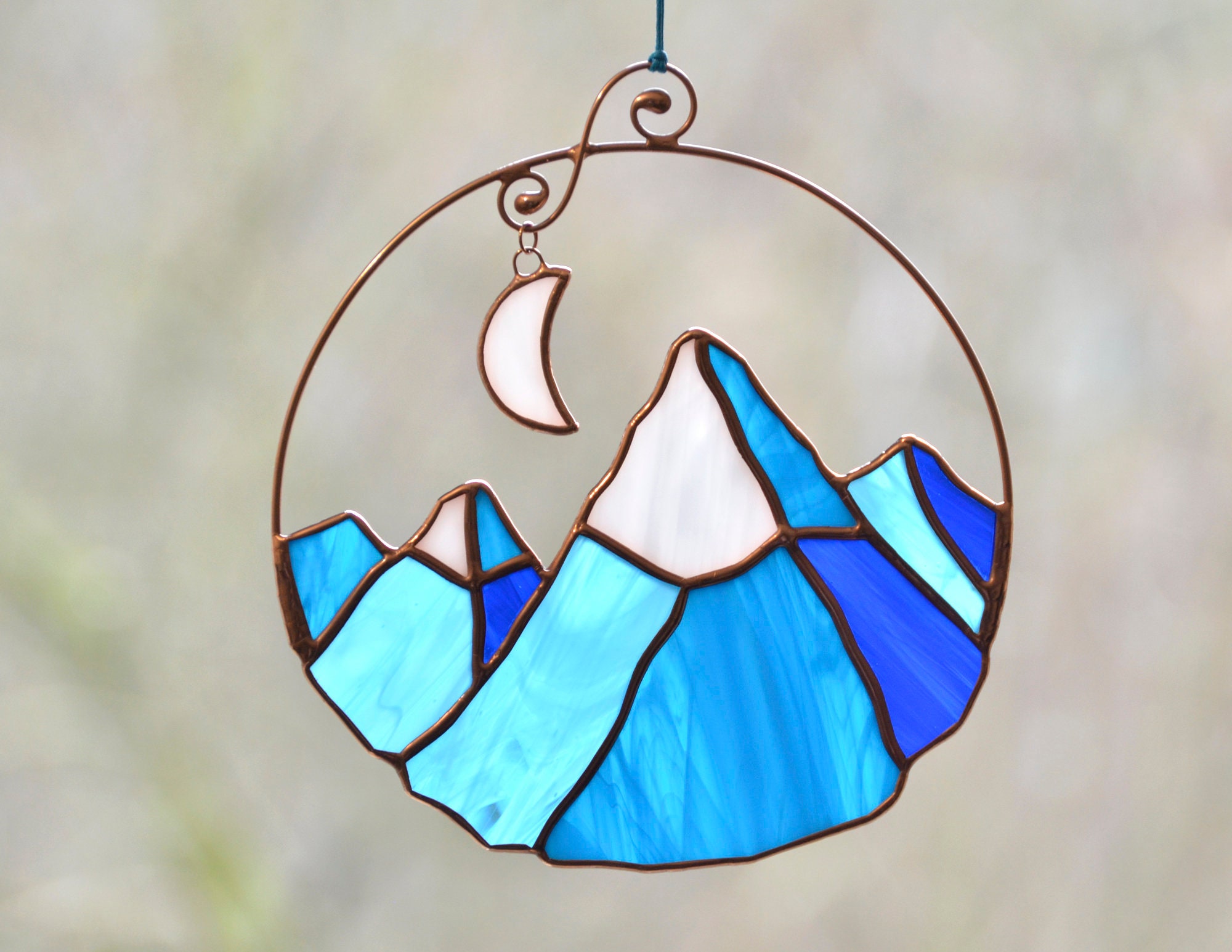 Stained Glass Mountain Suncatcher Window Hangings Stain Glass Etsy Canada