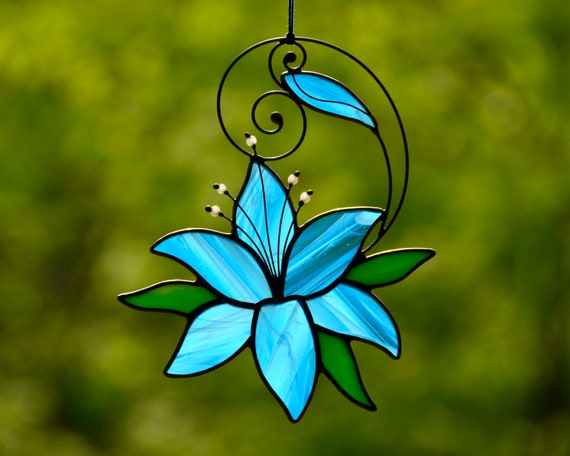 Sun catcher blue leaves no \u00d8 4 inch Glass picture deco window picture plant plants acrylic glass flowers gift decoration window 28