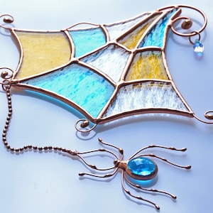 Stained glass spider web suncatcher, window hangings fall decor