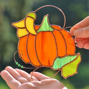 Pumpkin suncatcher, stained glass window hangings