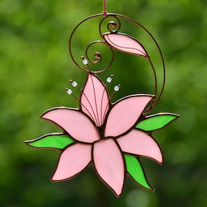 Stained glass flower, lily hanging suncatcher for window, glass art