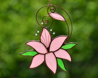 Stained glass flower, lily hanging suncatcher for window, glass art