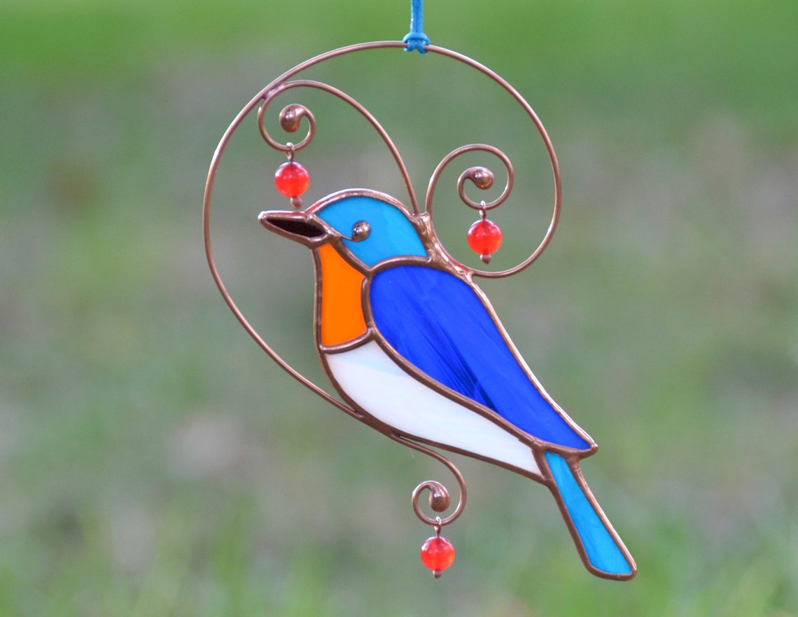 Bluebird suncatcher stained glass bird suncatcher for window | Etsy