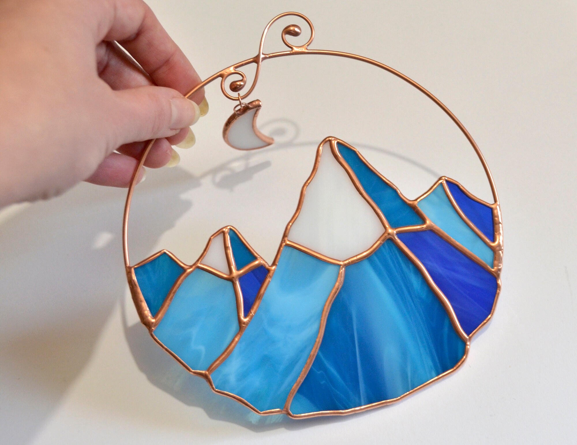 Stained Glass Mountain Suncatcher Window Hangings Stain Glass Etsy Canada