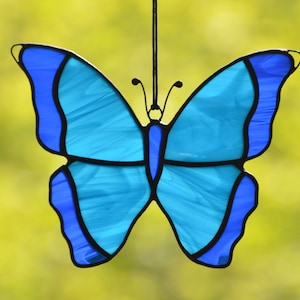 Stained glass butterfly suncatcher, garden ornament, window hangings, morpho butterfly