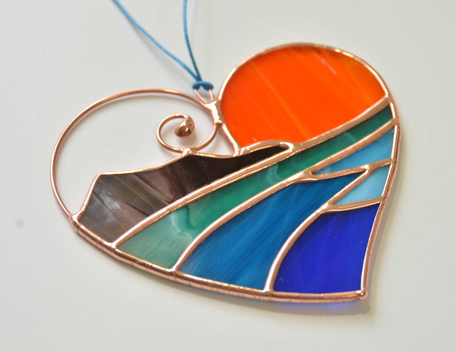 Stain Glass Heart Suncatcher Sunset Sea Landscape Suncatcher Etsy